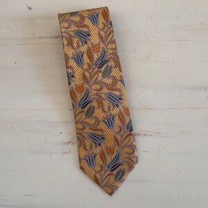 Ermenegildo Zegna Neck Tie Yellow Paisley Floral Design | Italy 100% Woven Silk
